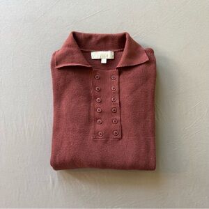 Double Button Polo Collar Rib Knit Sweater
